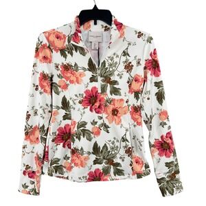 Laura Ashley Floral Quarter Zip Performance Top White UPF 50 Size S Golf NWT